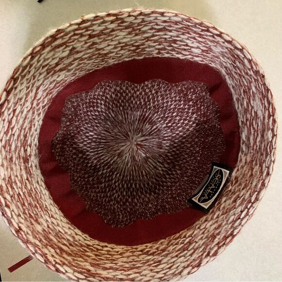 SCALA Clouche Bucket Hat Women’s OS Burgundy White Hand Made. - Picture 4 of 5